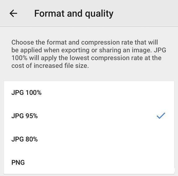How to export a jpg in high quality with Snapseed