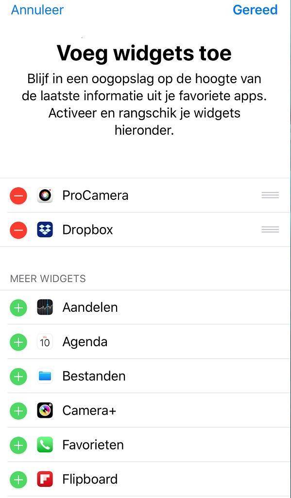 Een camera app toevoegen aan de dagweergave.