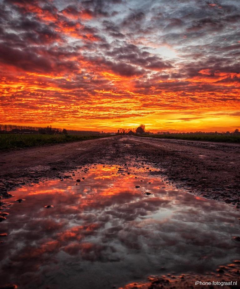 Een lage zon reflecterend in water