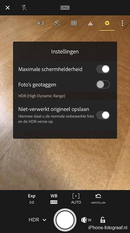De Lightroom for Mobile HDR settings