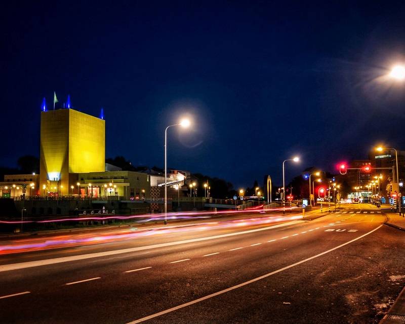 Light trail photos on iphone. In the background the Groninger Museum.