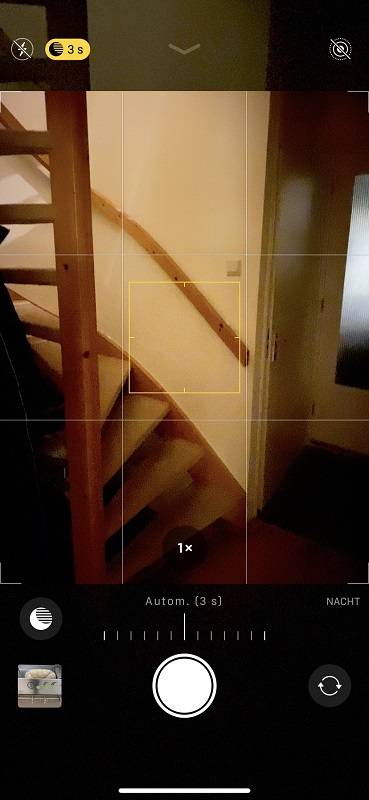 iPhone 11 Nachtmodus instellingen voor het maken van een nachtfoto.